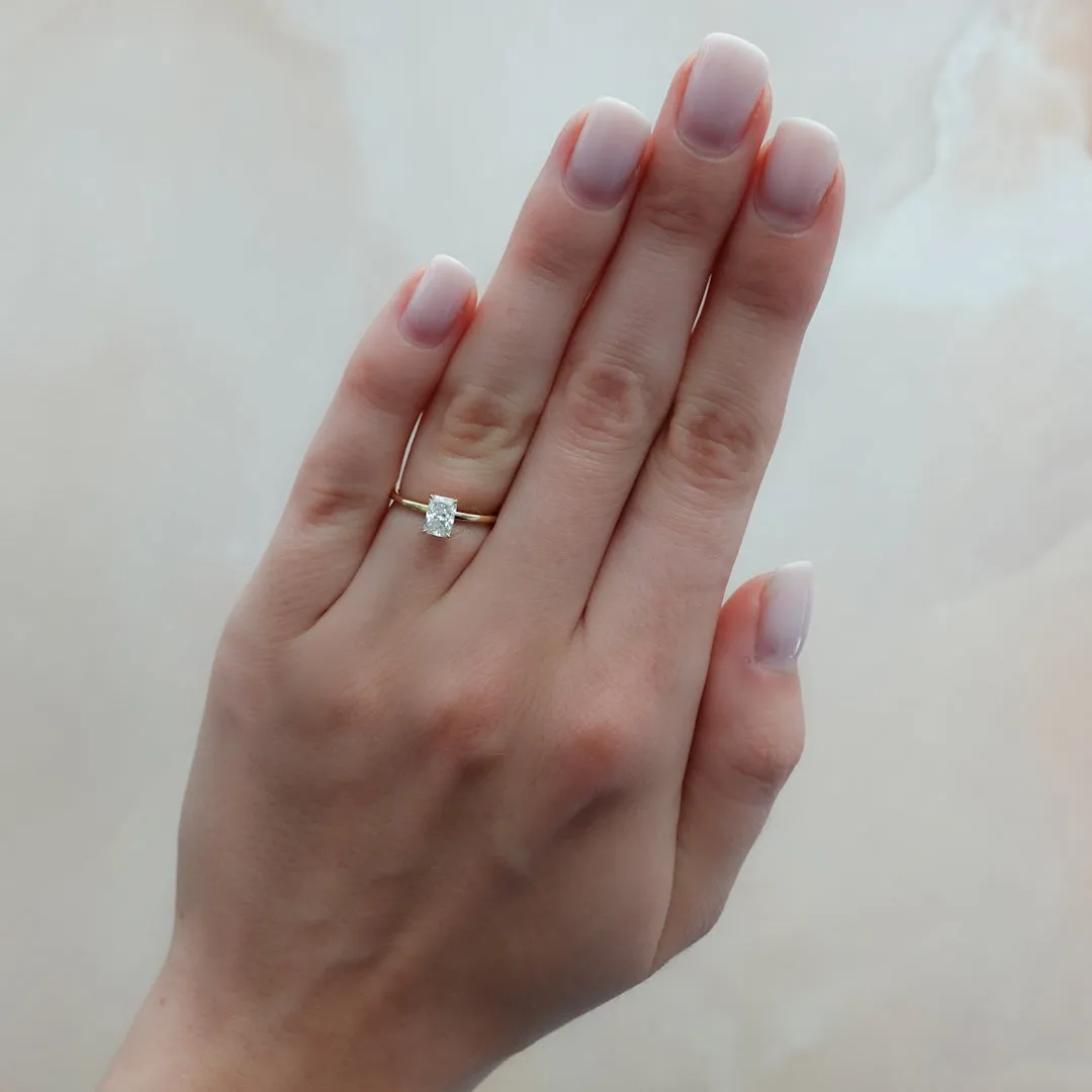 Thin   Simple Solitaire Engagement Ring With 0.52ct Lab Grown Elongated Radiant Cut Diamond
