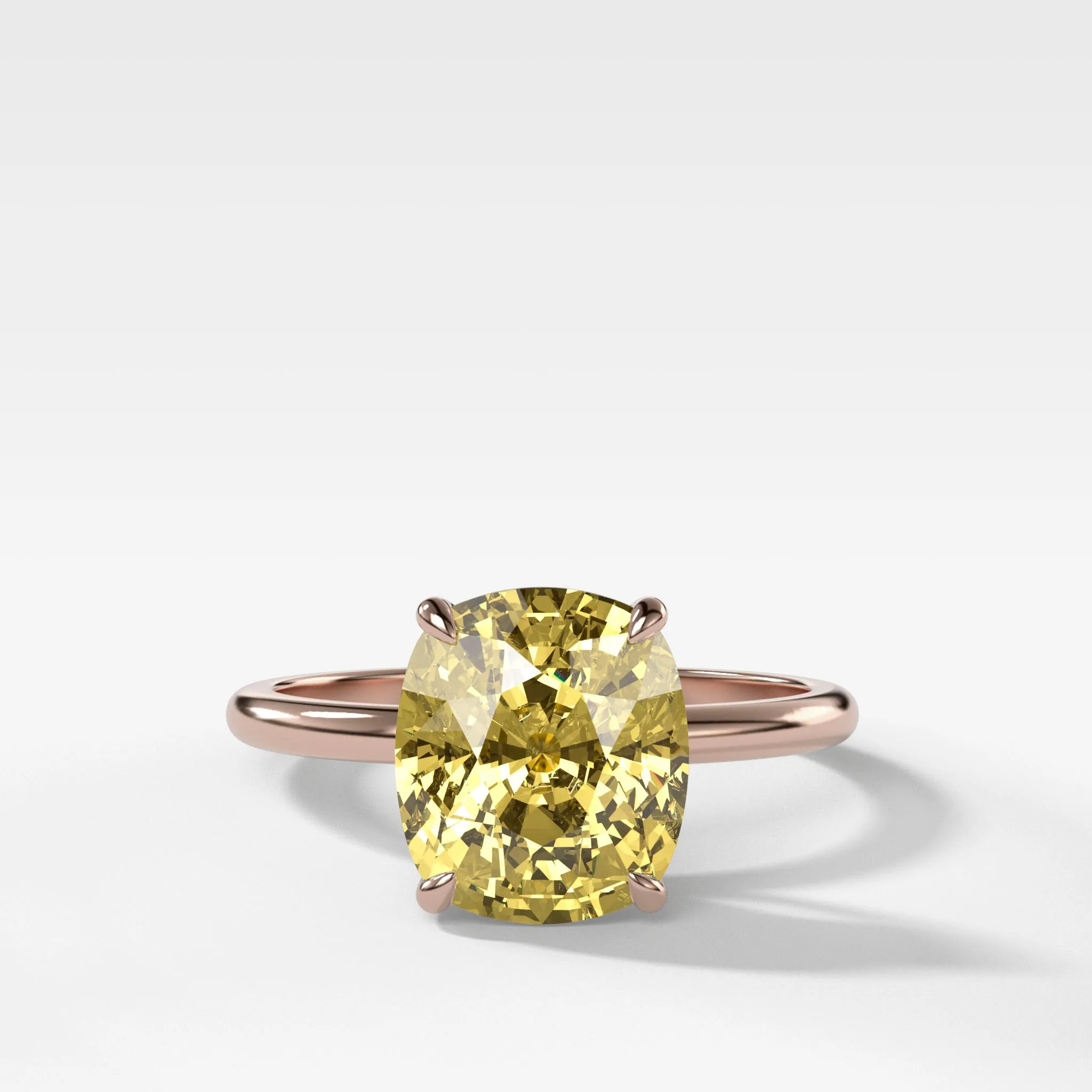 Thin   Simple Solitaire Engagement Ring With Canary Yellow Elongated Cushion Cut Diamond
