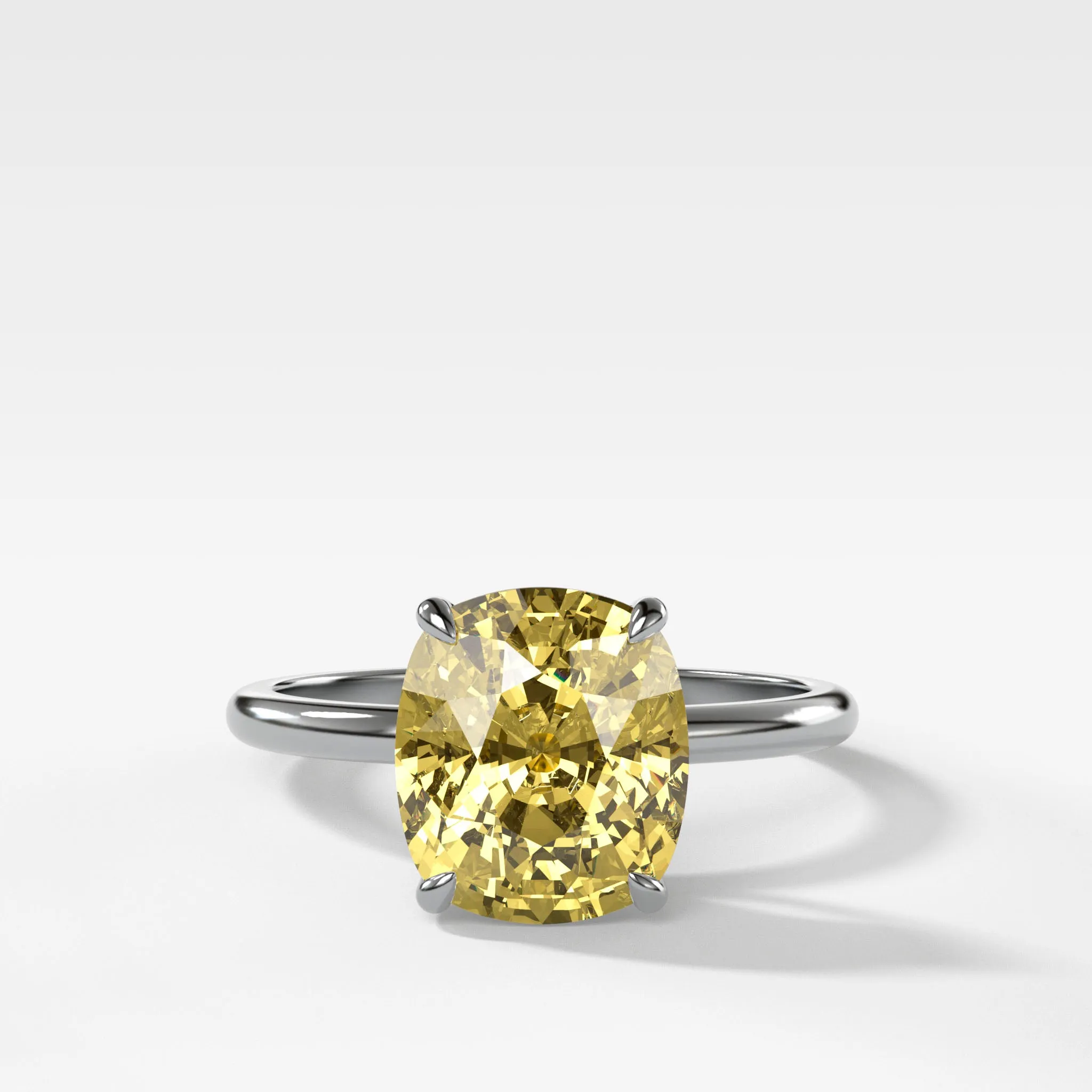 Thin   Simple Solitaire Engagement Ring With Canary Yellow Elongated Cushion Cut Diamond