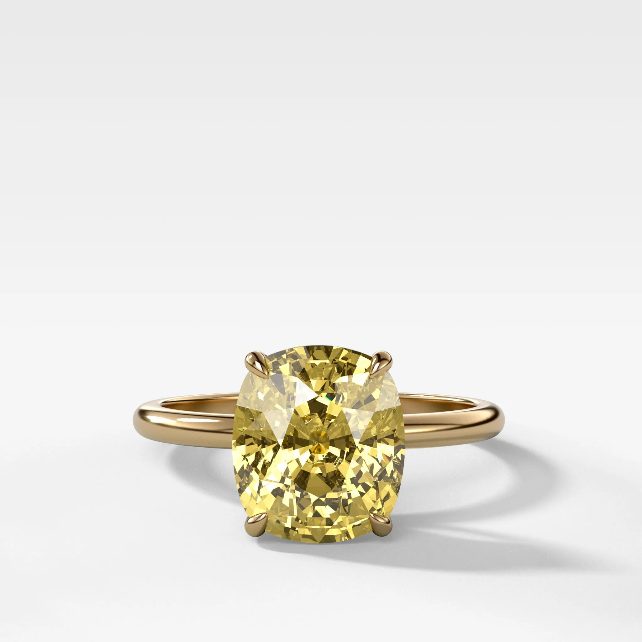 Thin   Simple Solitaire Engagement Ring With Canary Yellow Elongated Cushion Cut Diamond
