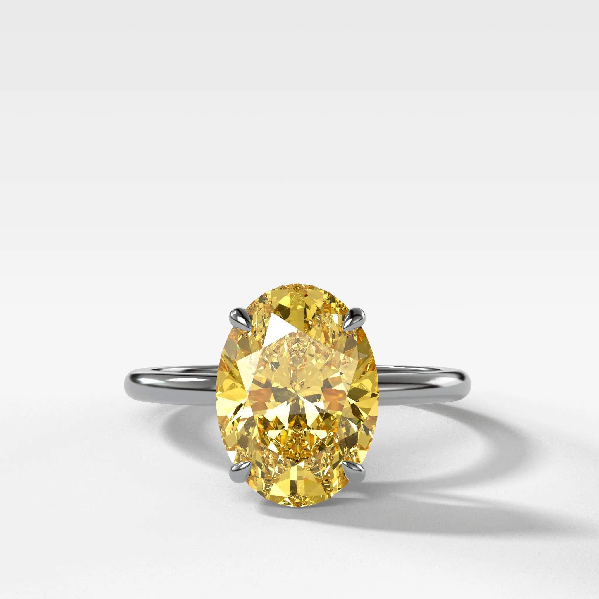 Thin   Simple Solitaire Engagement Ring With Canary Yellow Oval Cut Diamond