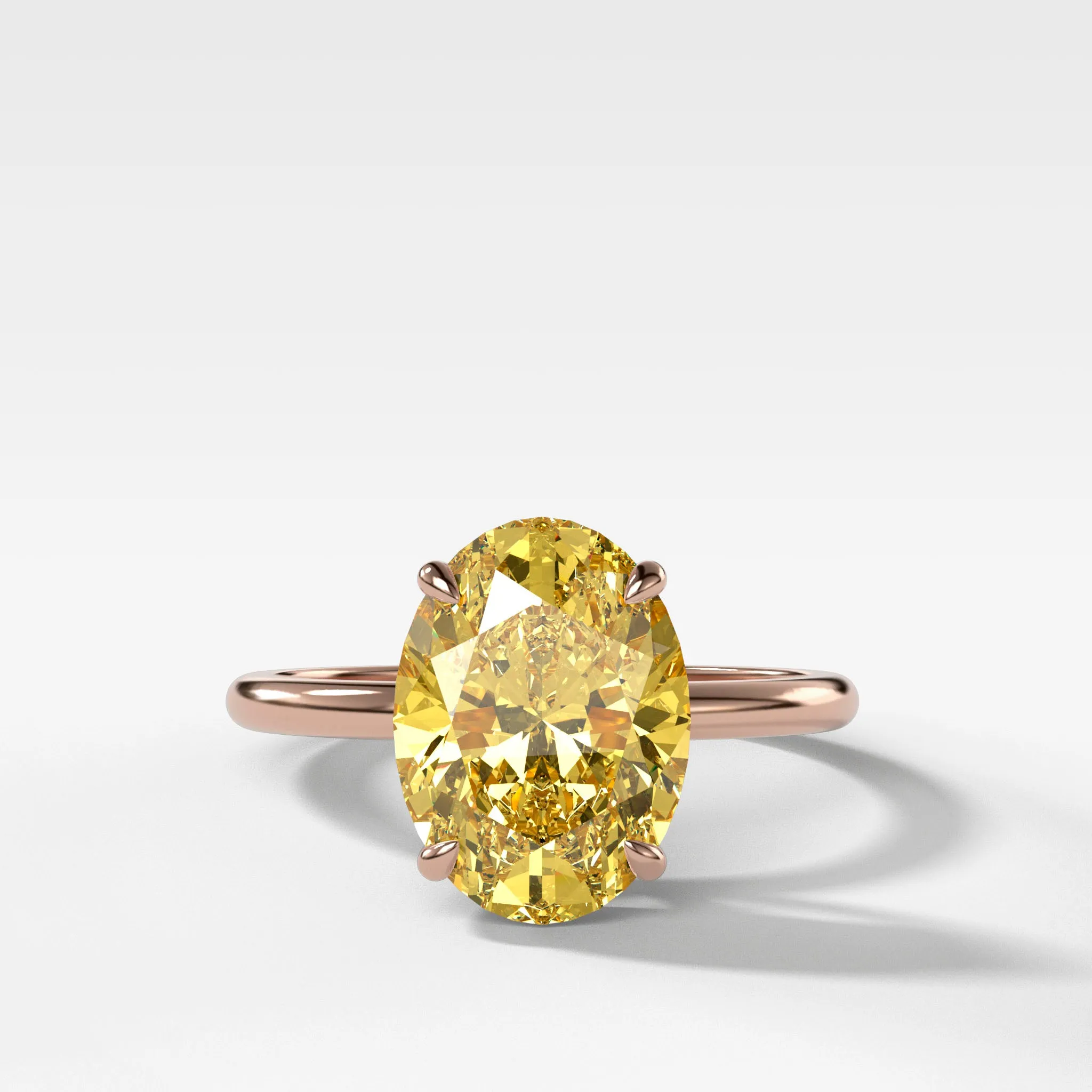 Thin   Simple Solitaire Engagement Ring With Canary Yellow Oval Cut Diamond