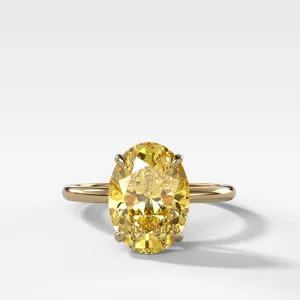 Thin   Simple Solitaire Engagement Ring With Canary Yellow Oval Cut Diamond