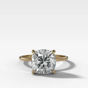 Thin   Simple Solitaire Engagement Ring With Cushion Cut Diamond