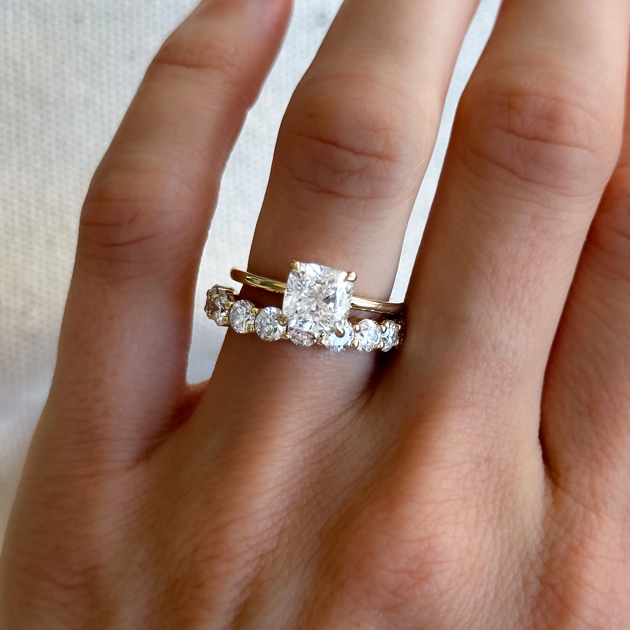 Thin   Simple Solitaire Engagement Ring With Cushion Cut Diamond