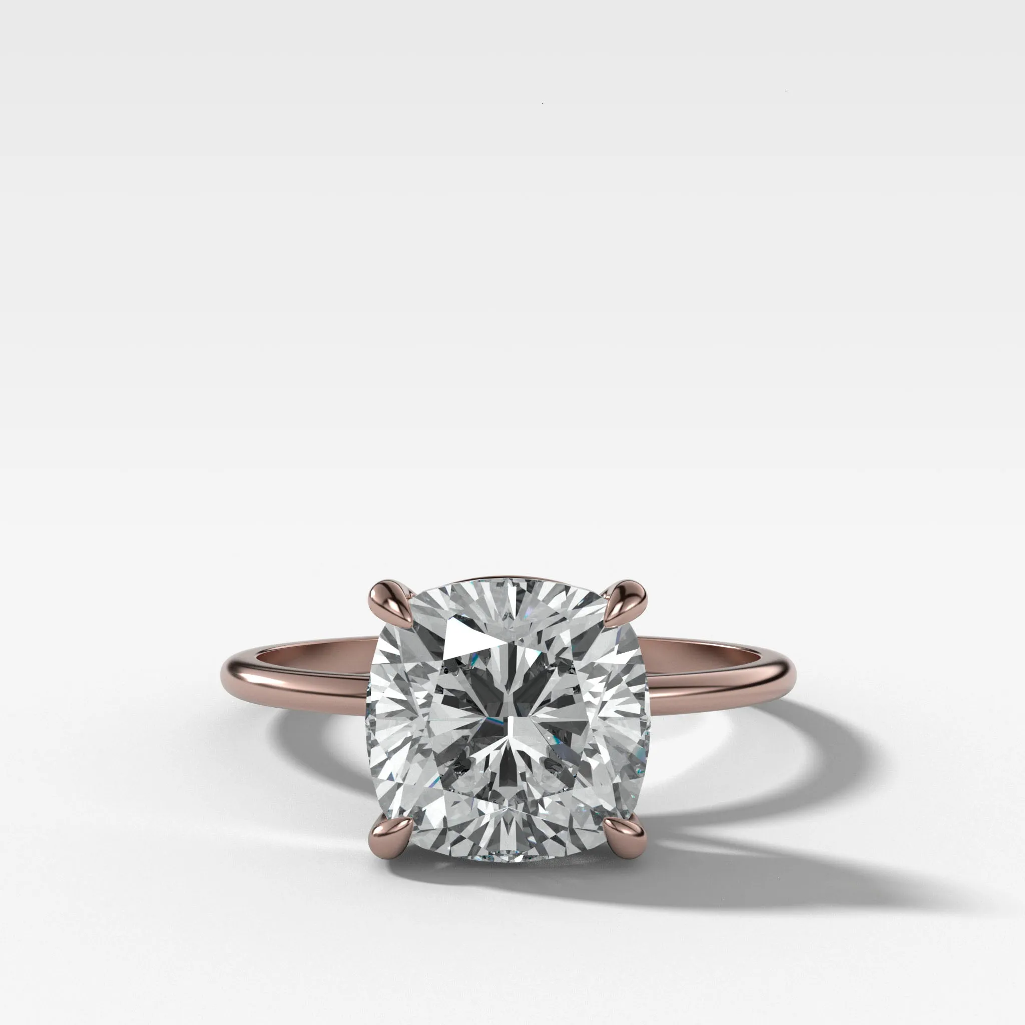 Thin   Simple Solitaire Engagement Ring With Cushion Cut Diamond