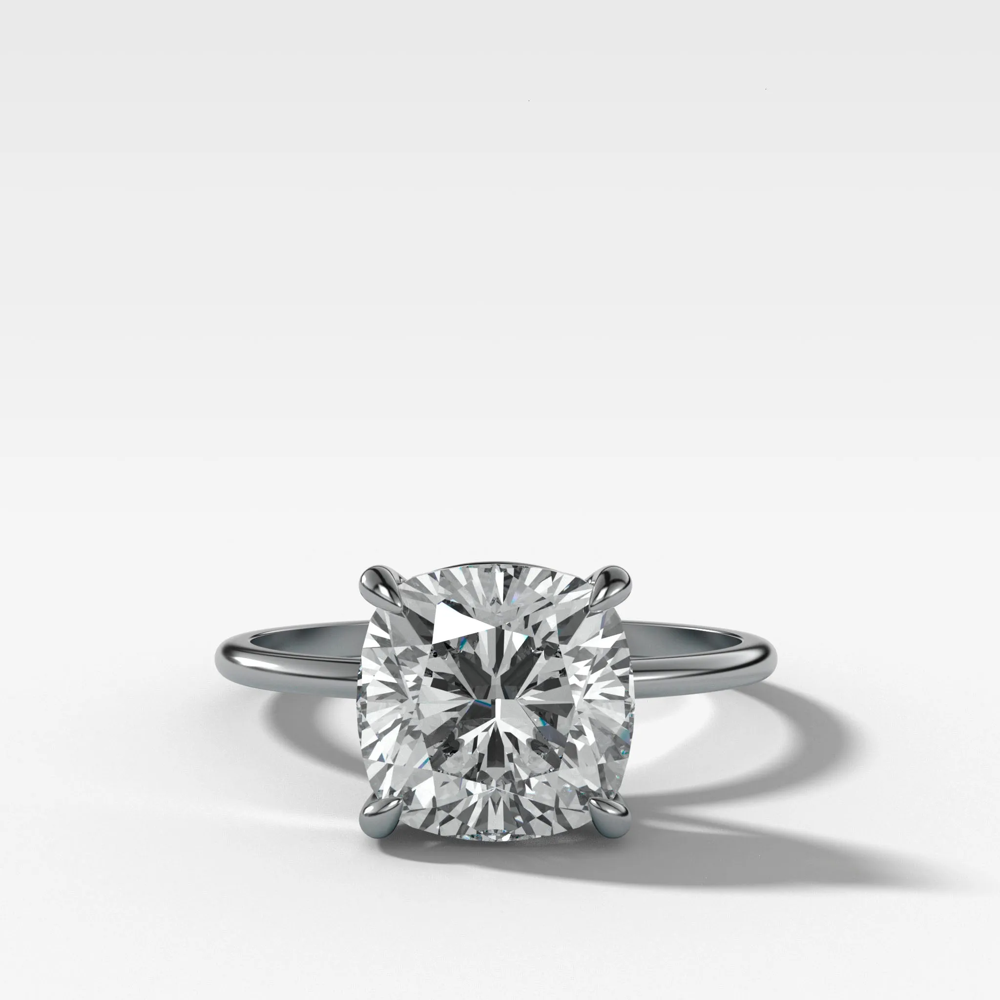 Thin   Simple Solitaire Engagement Ring With Cushion Cut Diamond