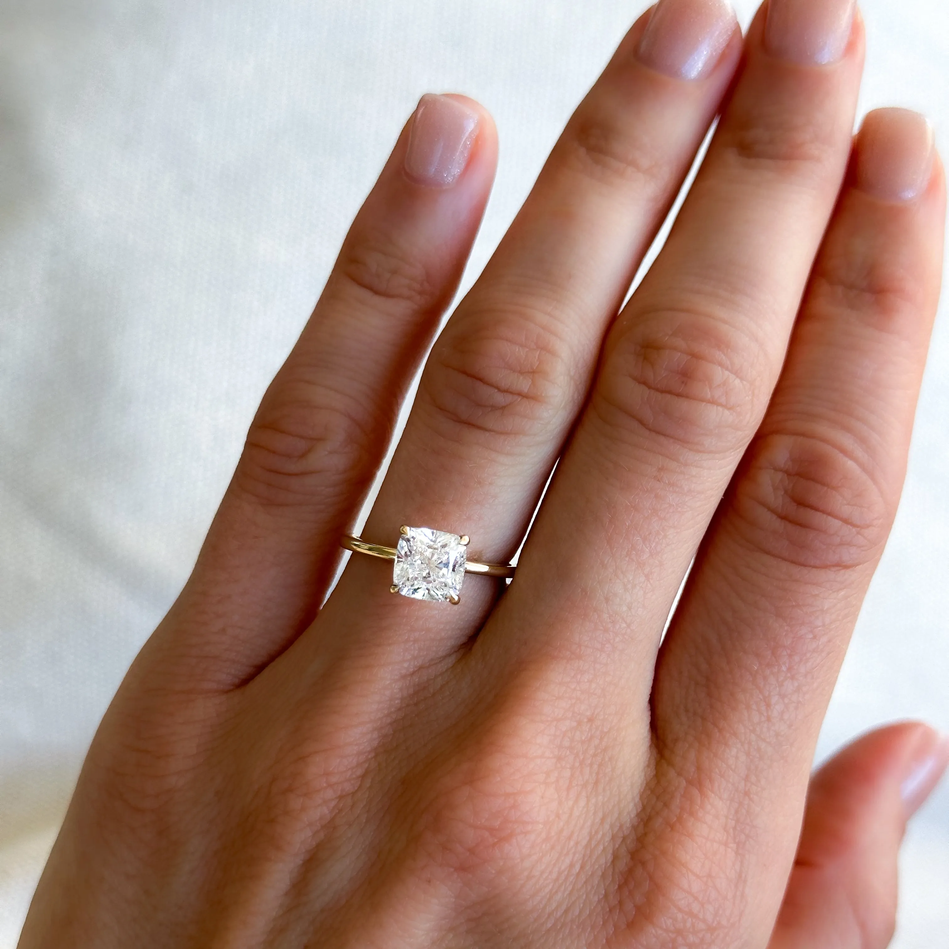 Thin   Simple Solitaire Engagement Ring With Cushion Cut Diamond
