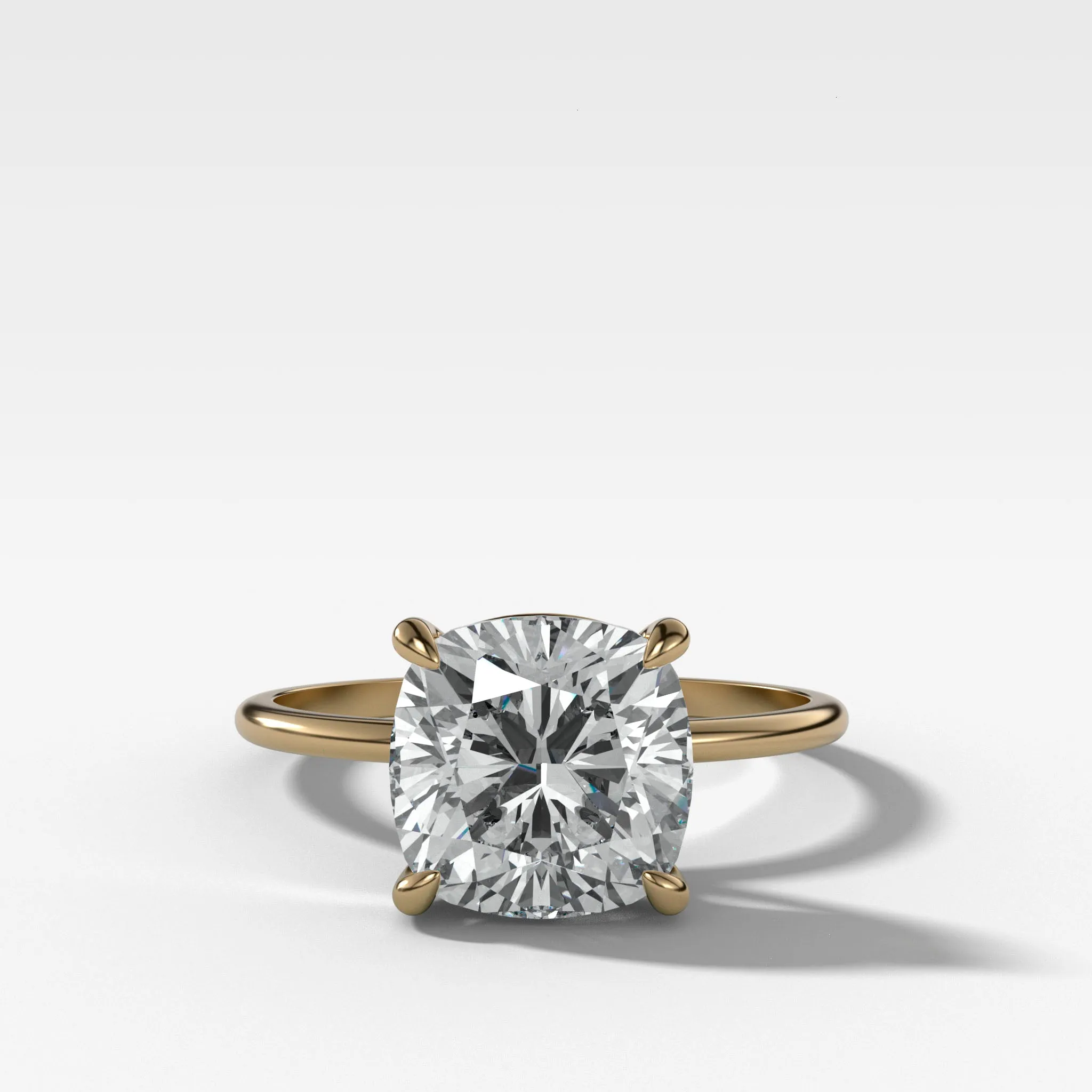 Thin   Simple Solitaire Engagement Ring With Cushion Cut Diamond