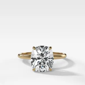 Thin   Simple Solitaire Engagement Ring With Lab Grown 3.03ct Elongated Cushion Cut Diamond