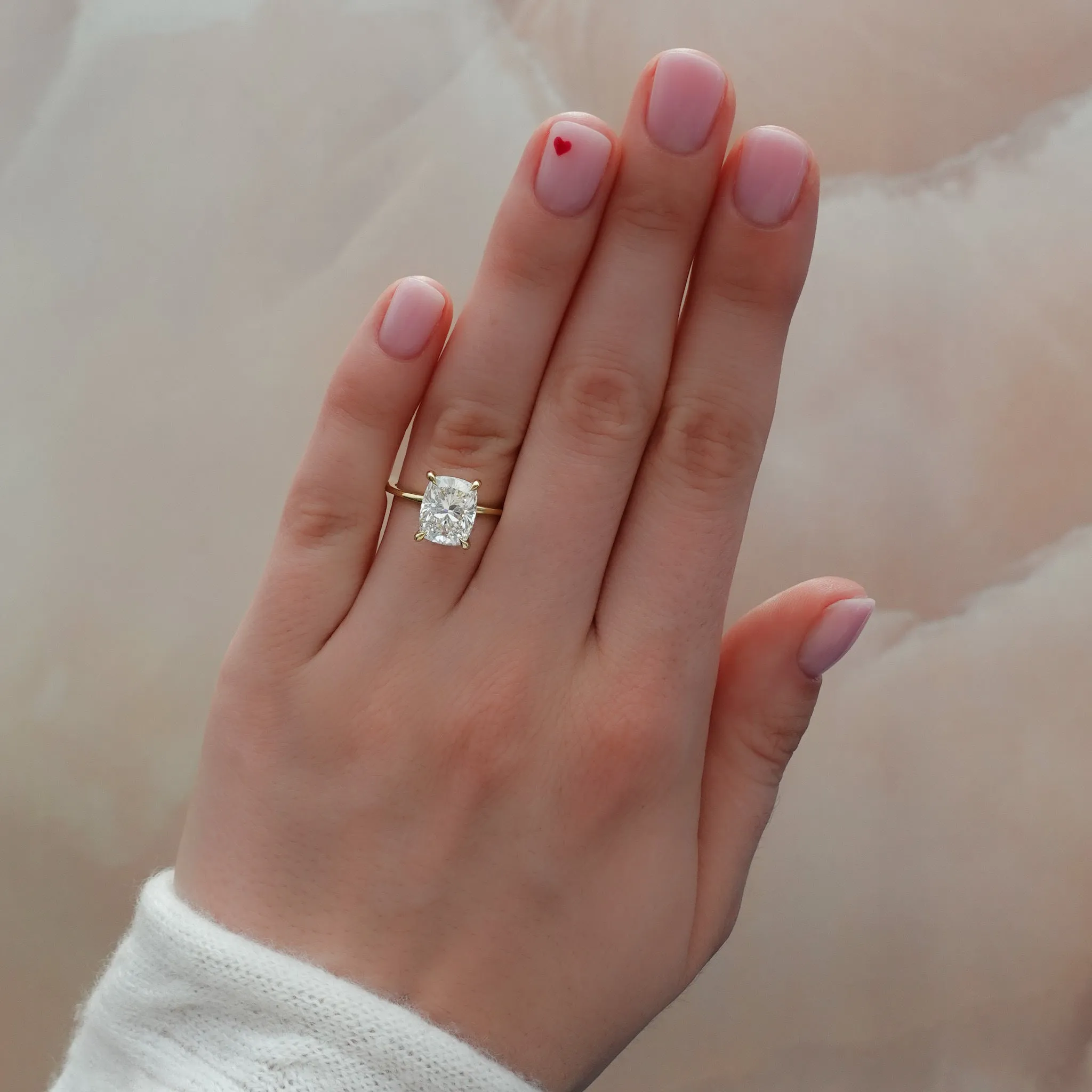 Thin   Simple Solitaire Engagement Ring With Lab Grown 3.03ct Elongated Cushion Cut Diamond