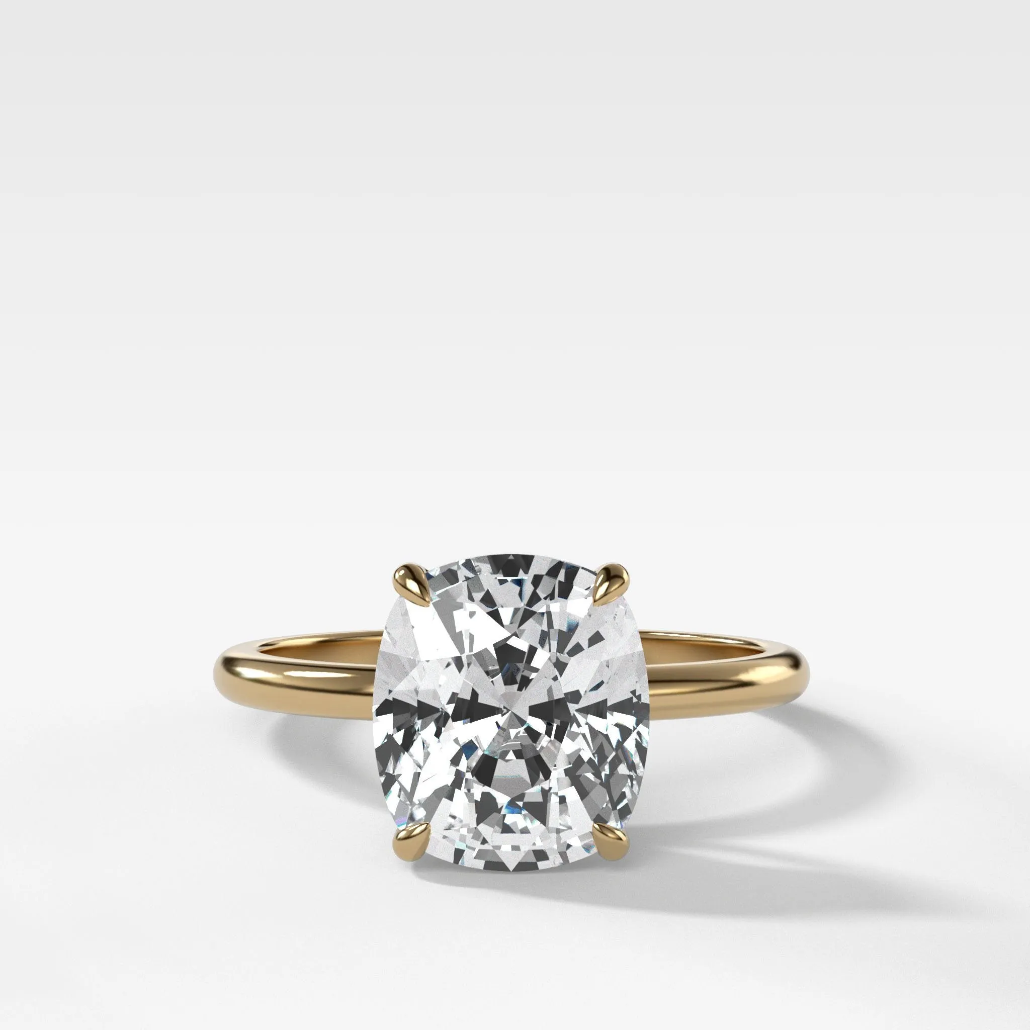 Thin   Simple Solitaire Engagement Ring With Lab Grown 3.03ct Elongated Cushion Cut Diamond