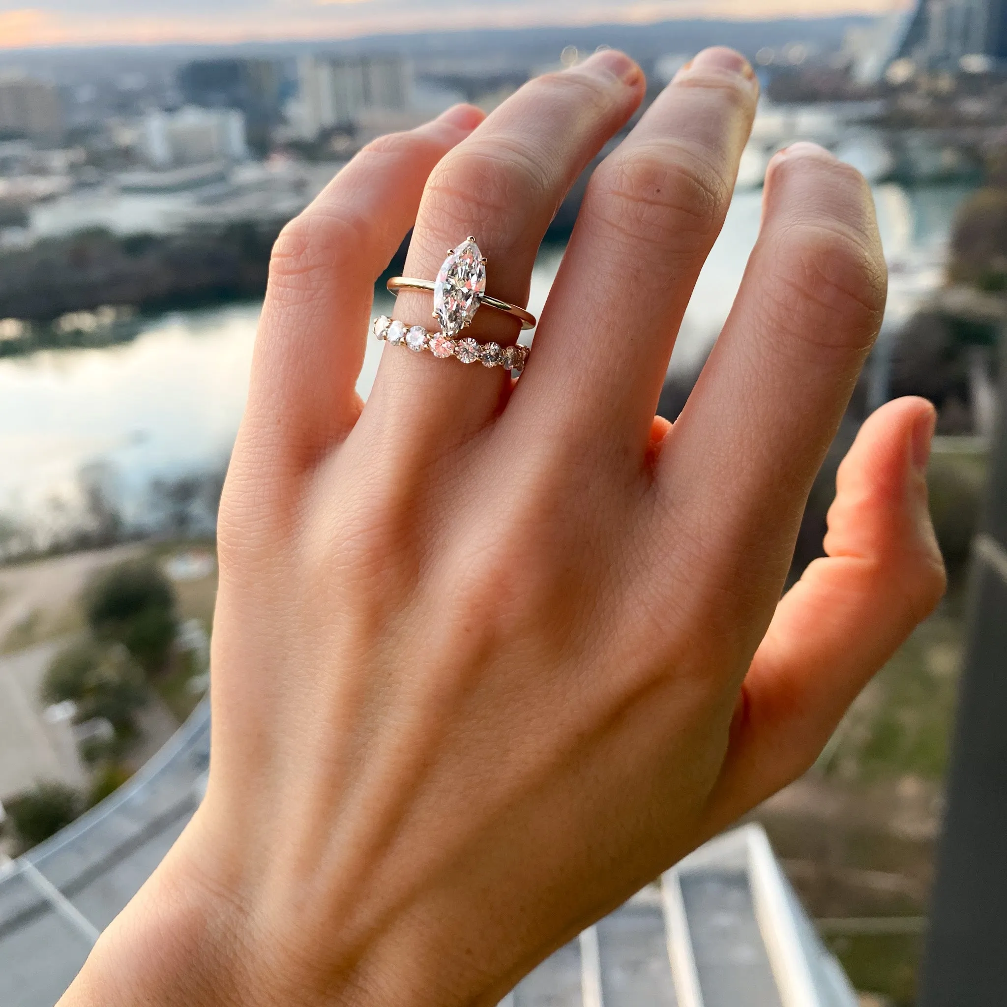 Thin   Simple Solitaire Engagement Ring With Marquise Cut Diamond