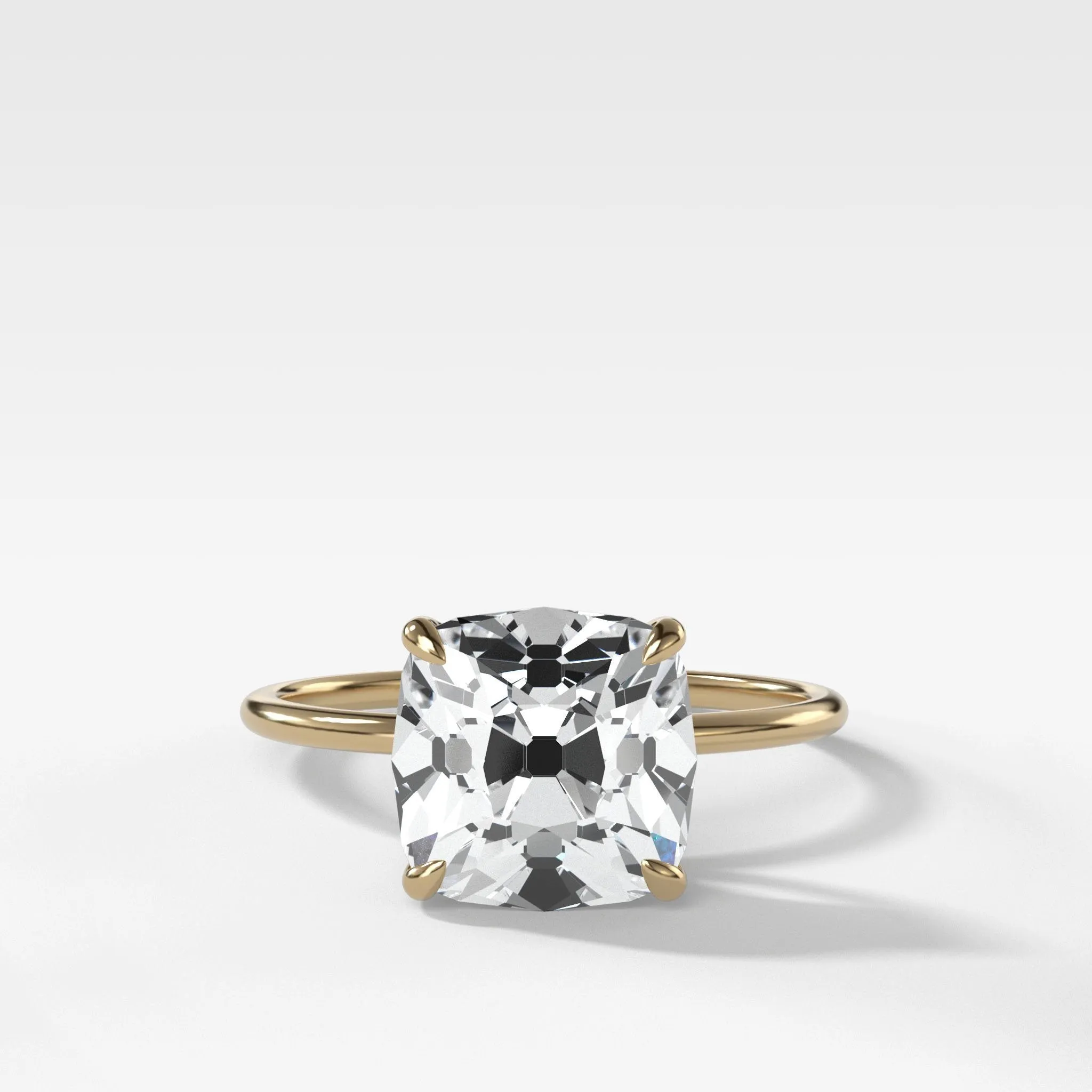 Thin   Simple Solitaire Engagement Ring With Old Mine Cut Diamond