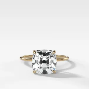 Thin   Simple Solitaire Engagement Ring With Old Mine Cut Diamond