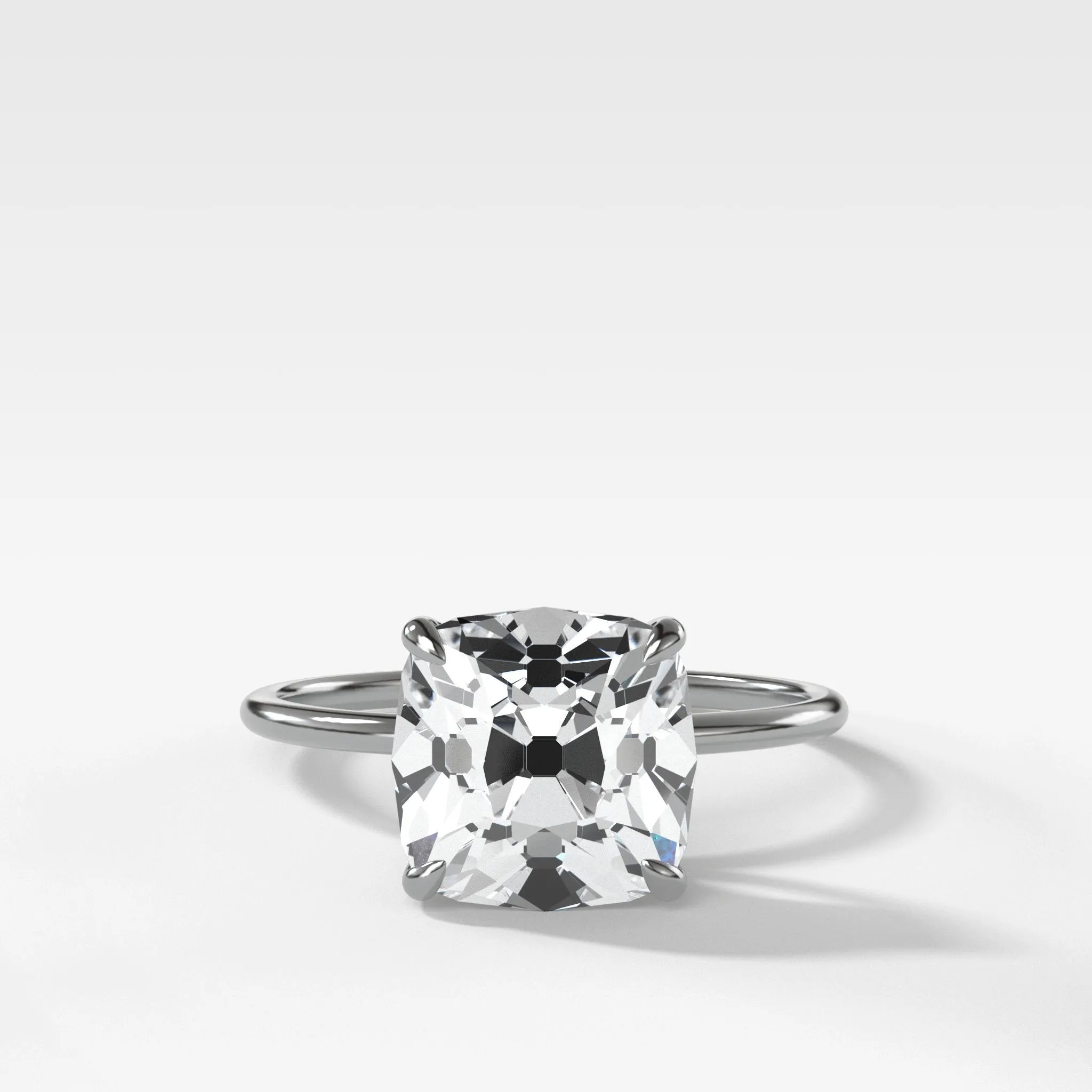 Thin   Simple Solitaire Engagement Ring With Old Mine Cut Diamond
