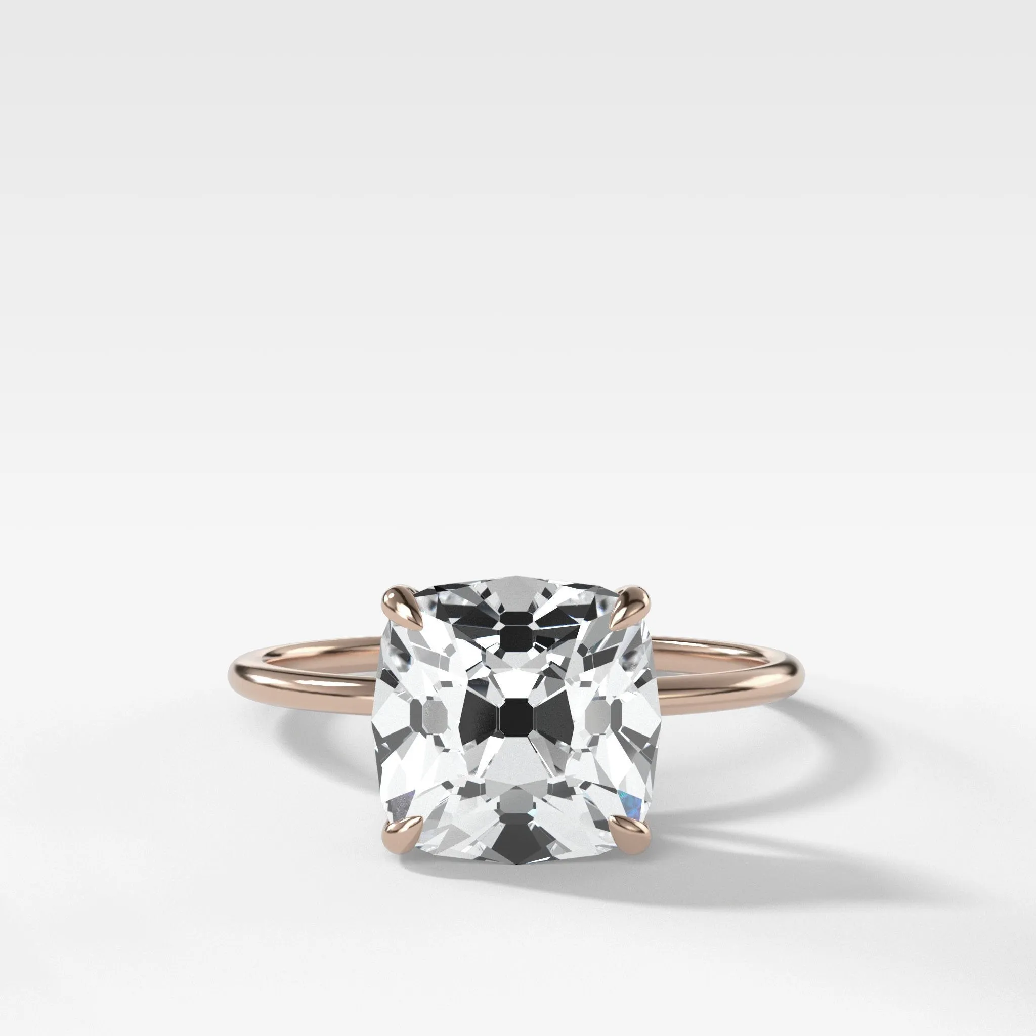 Thin   Simple Solitaire Engagement Ring With Old Mine Cut Diamond