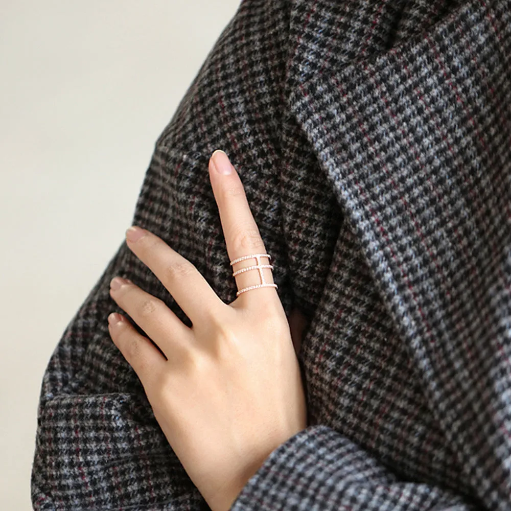Three Band Diamond Pave Wide Ring