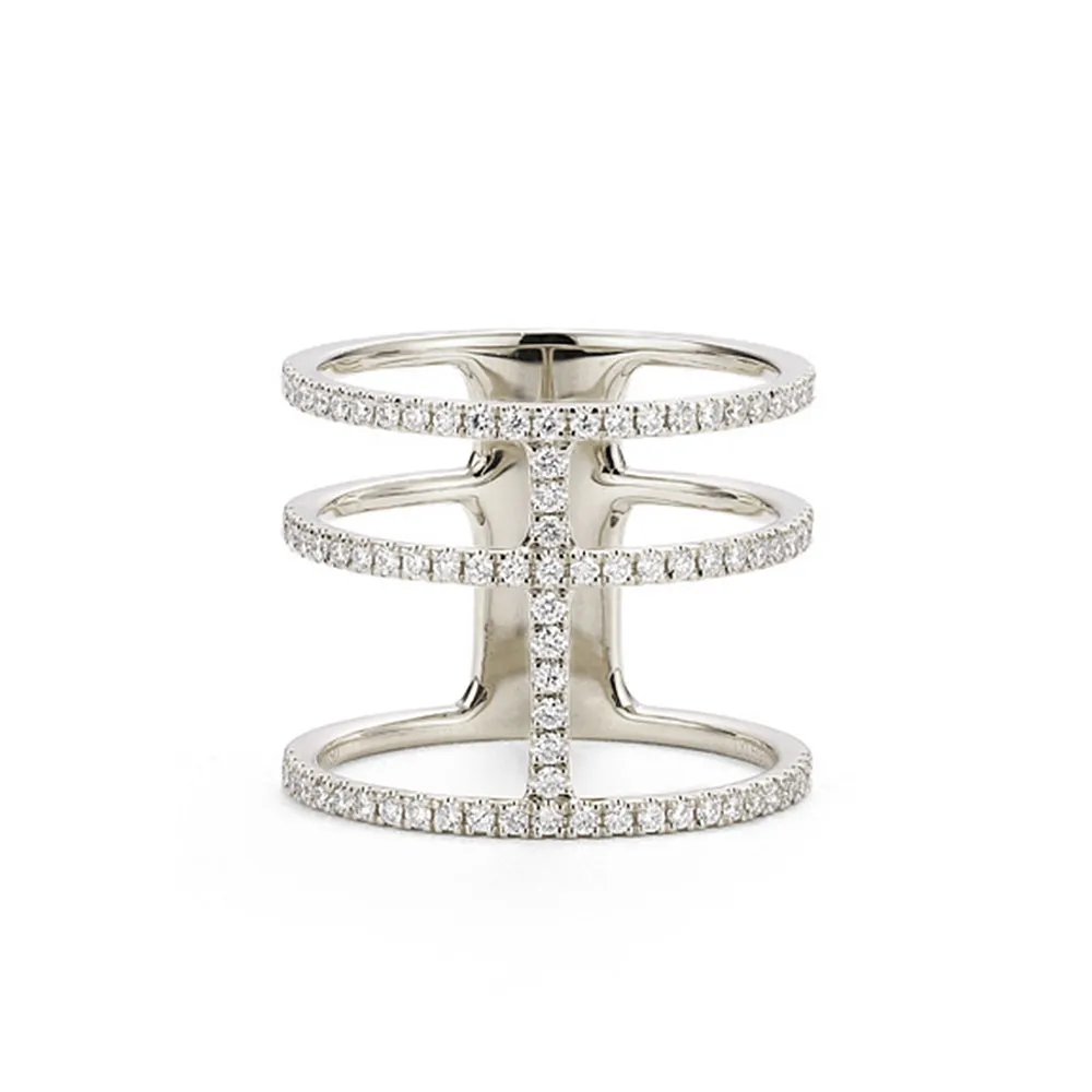 Three Band Diamond Pave Wide Ring