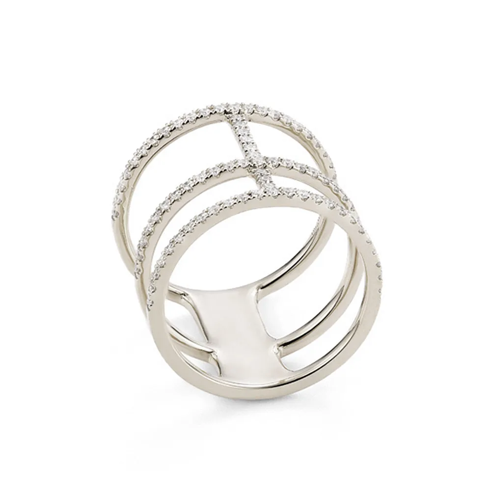 Three Band Diamond Pave Wide Ring