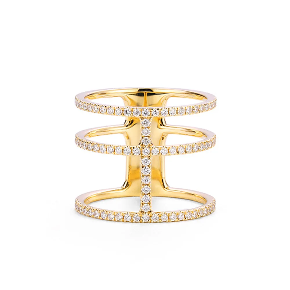 Three Band Diamond Pave Wide Ring