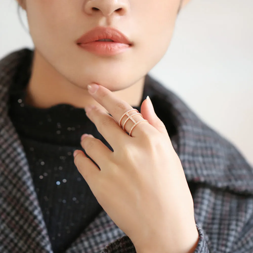 Three Band Diamond Pave Wide Ring