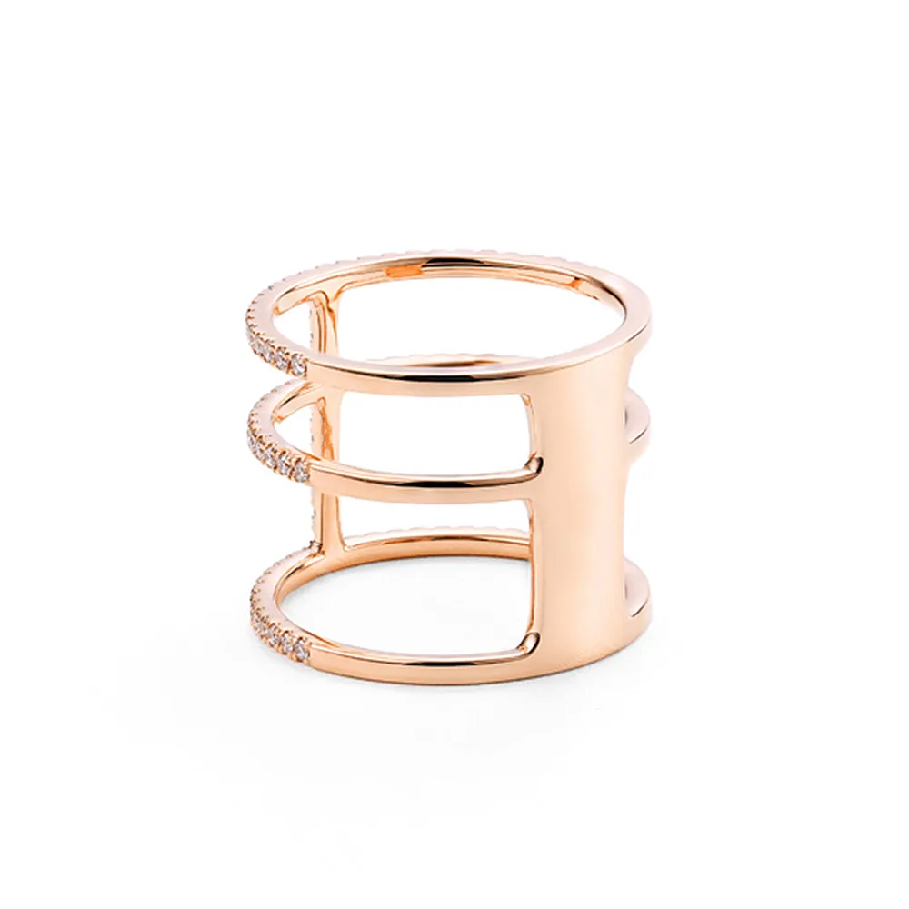 Three Band Diamond Pave Wide Ring