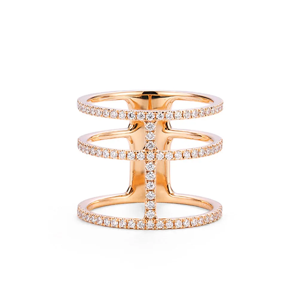 Three Band Diamond Pave Wide Ring