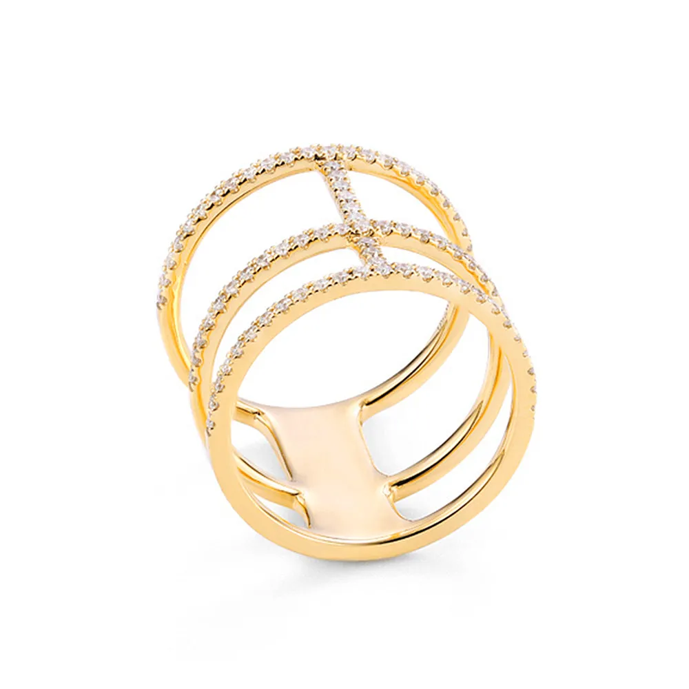 Three Band Diamond Pave Wide Ring