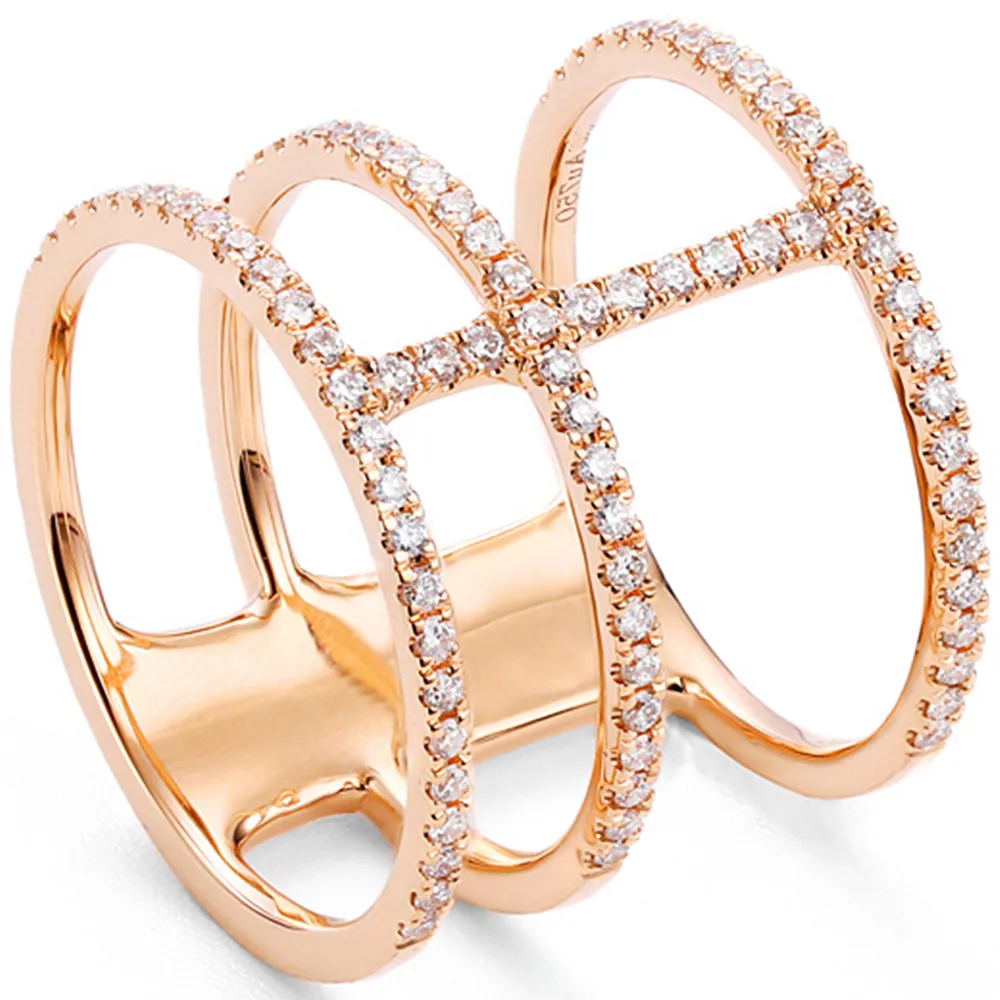 Three Band Diamond Pave Wide Ring