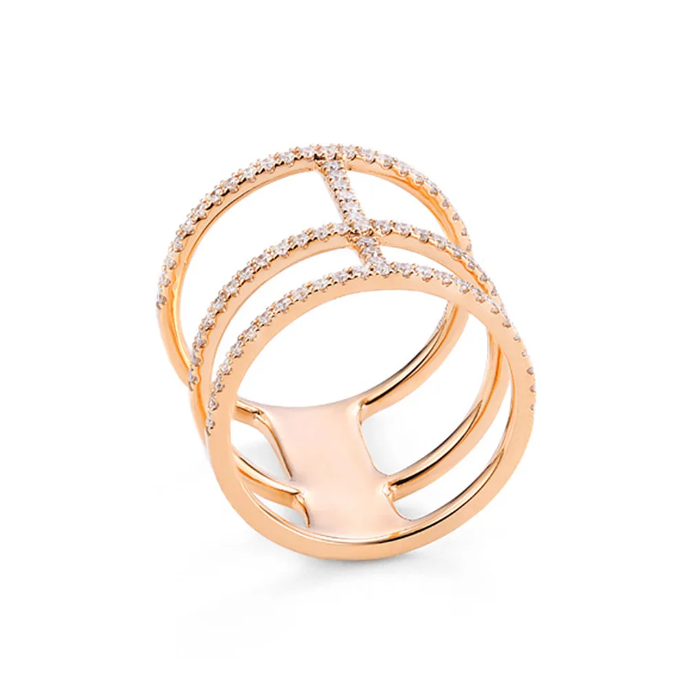 Three Band Diamond Pave Wide Ring