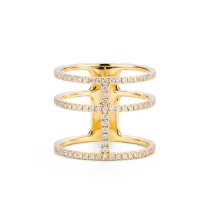 Three Band Diamond Pave Wide Ring
