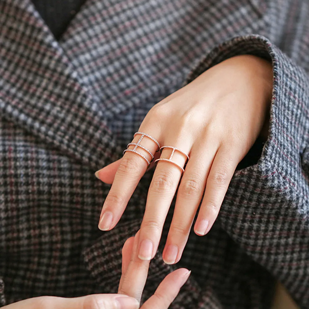 Three Band Diamond Pave Wide Ring