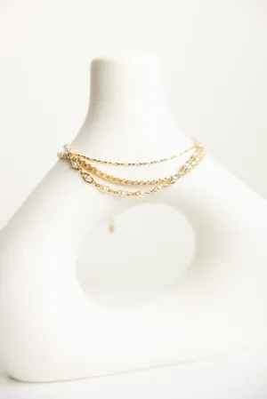 Three-Piece Box Chain Bracelet for Women in Gold | JBB178 GDCRM