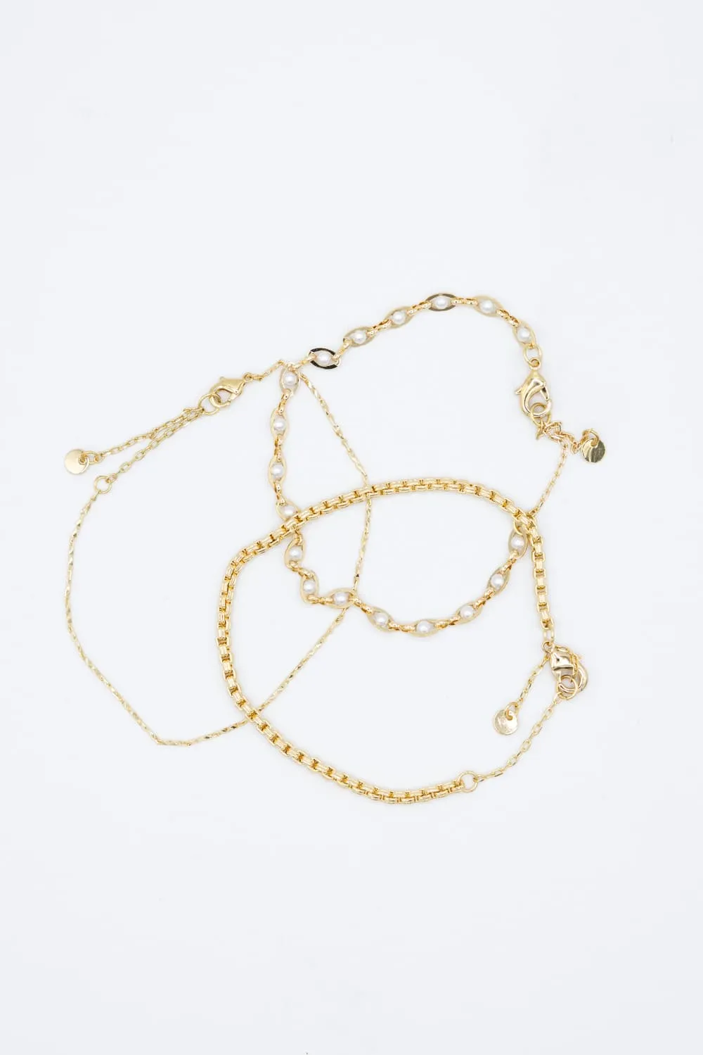 Three-Piece Box Chain Bracelet for Women in Gold | JBB178 GDCRM