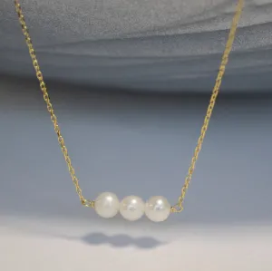 Three Small Freshwater Pearl Necklace - Gold or Silver