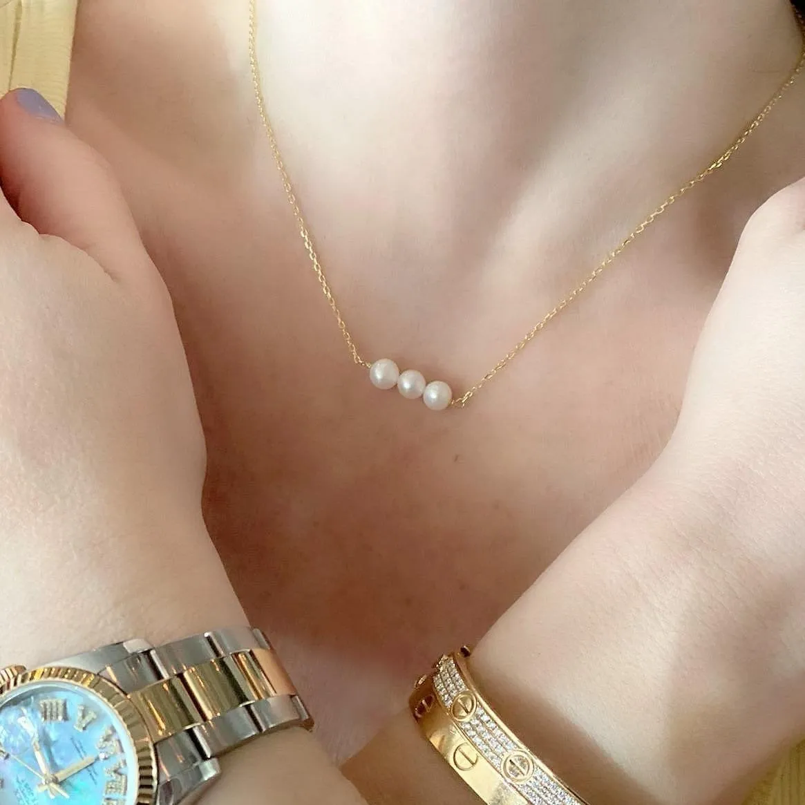 Three Small Freshwater Pearl Necklace - Gold or Silver