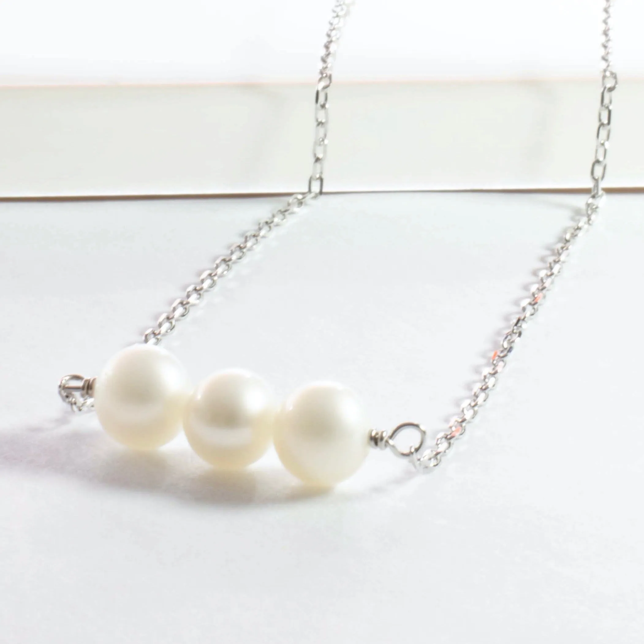 Three Small Freshwater Pearl Necklace - Gold or Silver