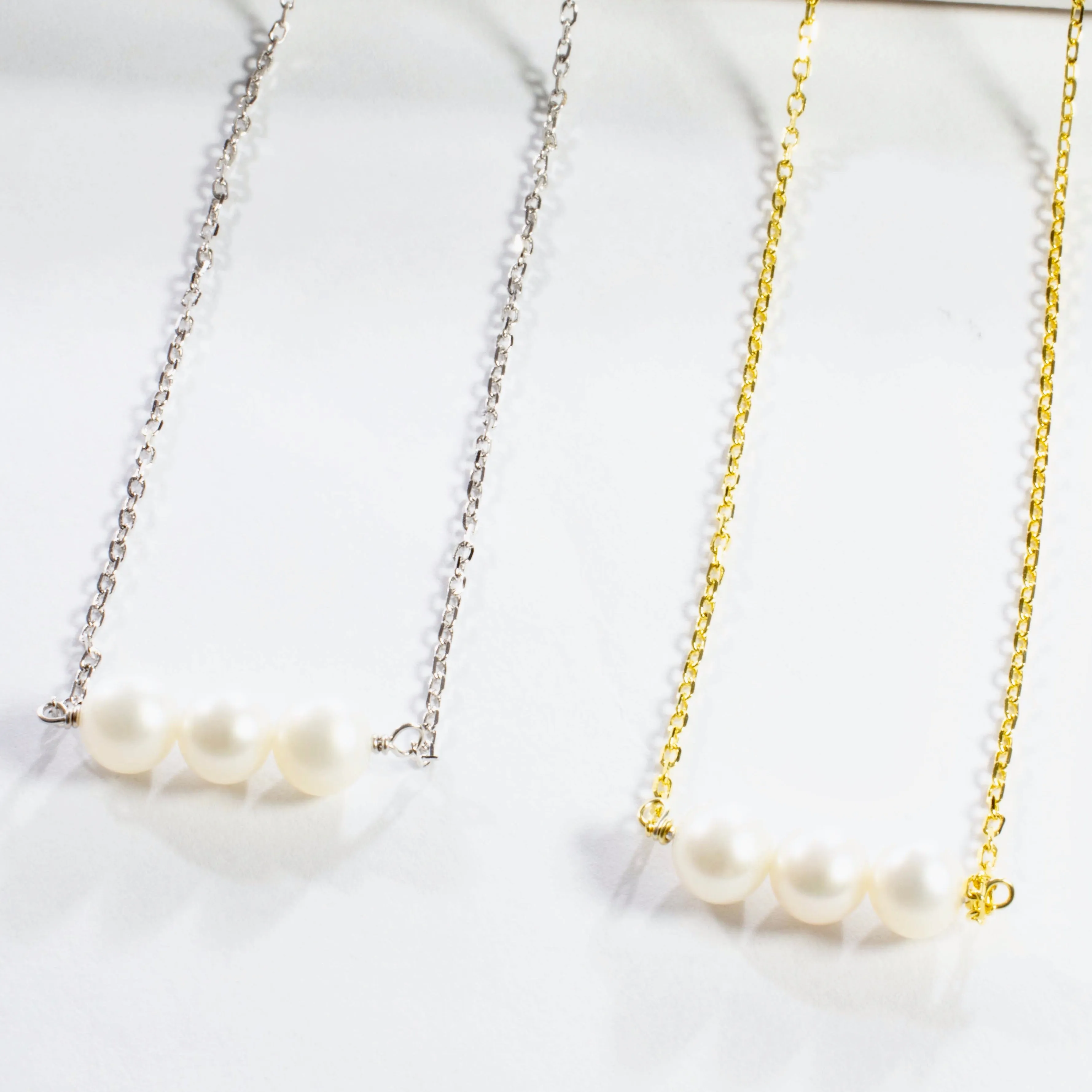 Three Small Freshwater Pearl Necklace - Gold or Silver