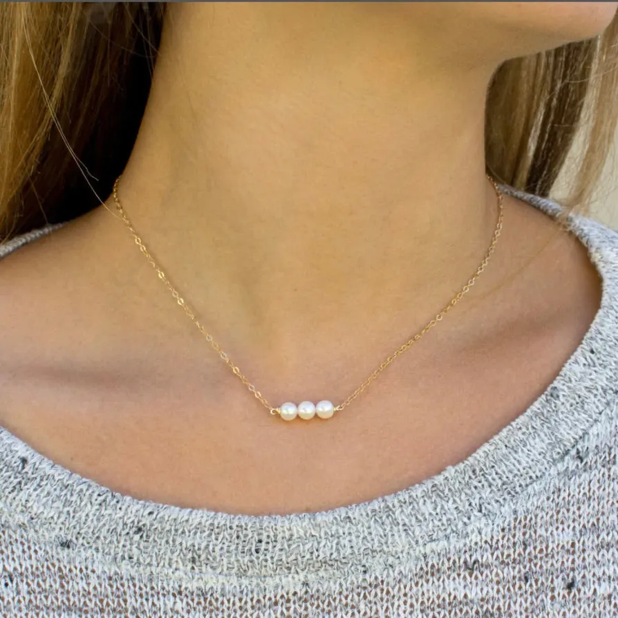 Three Small Freshwater Pearl Necklace - Gold or Silver