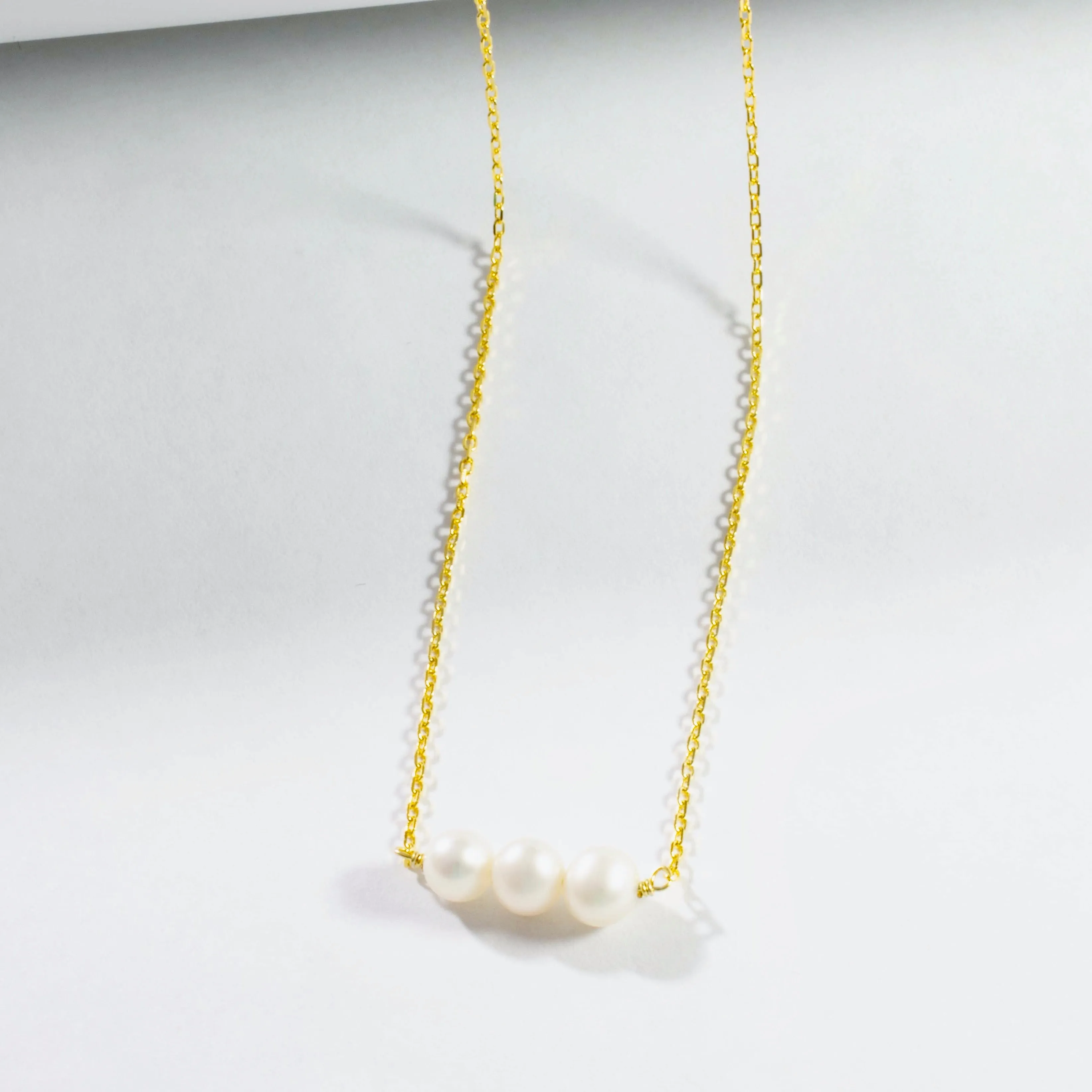 Three Small Freshwater Pearl Necklace - Gold or Silver