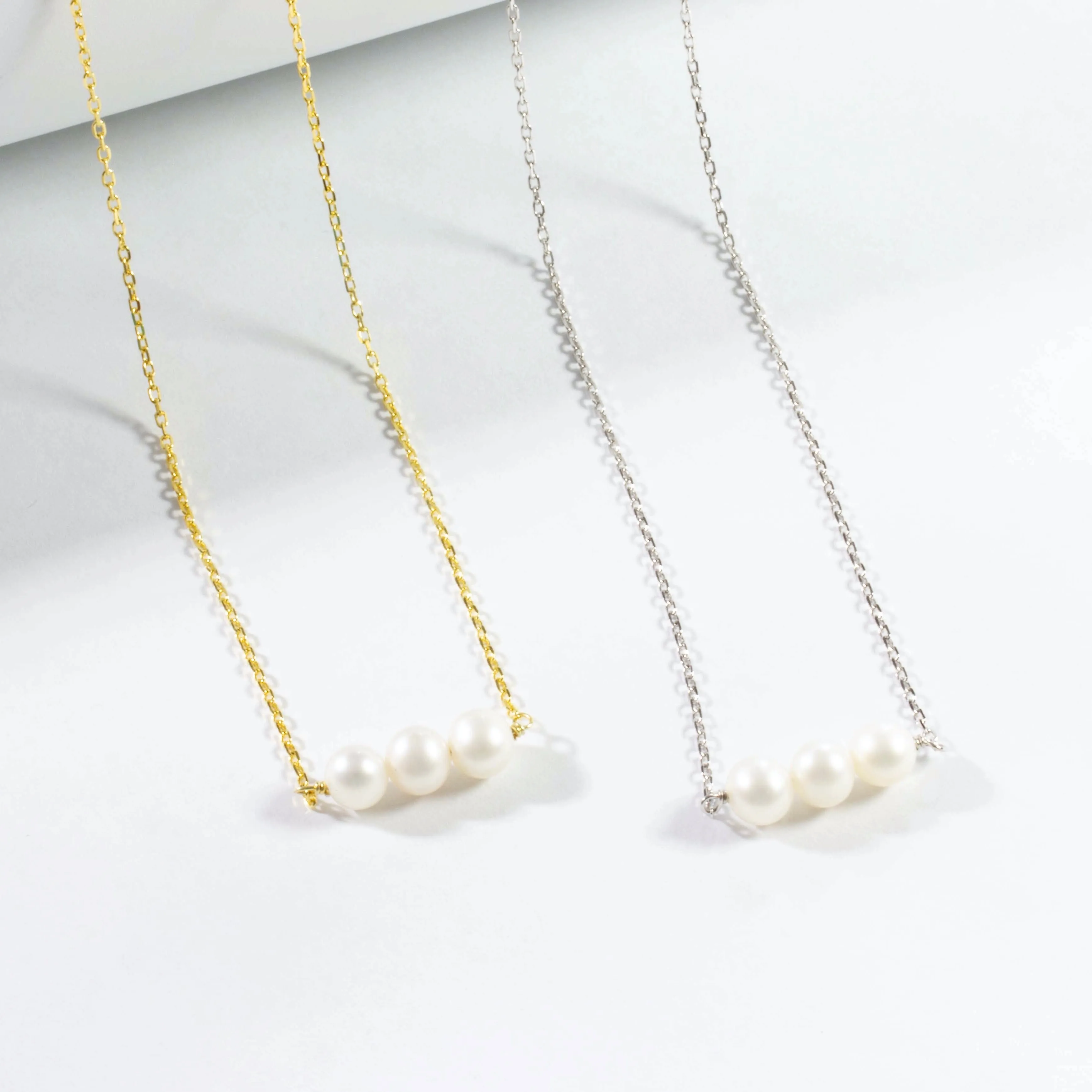 Three Small Freshwater Pearl Necklace - Gold or Silver