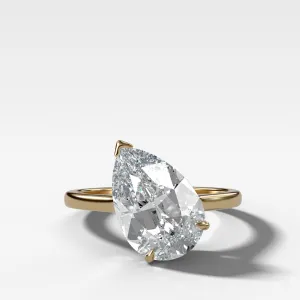 Tilted Thin   Simple Solitaire Engagement Ring With Pear Cut Diamond