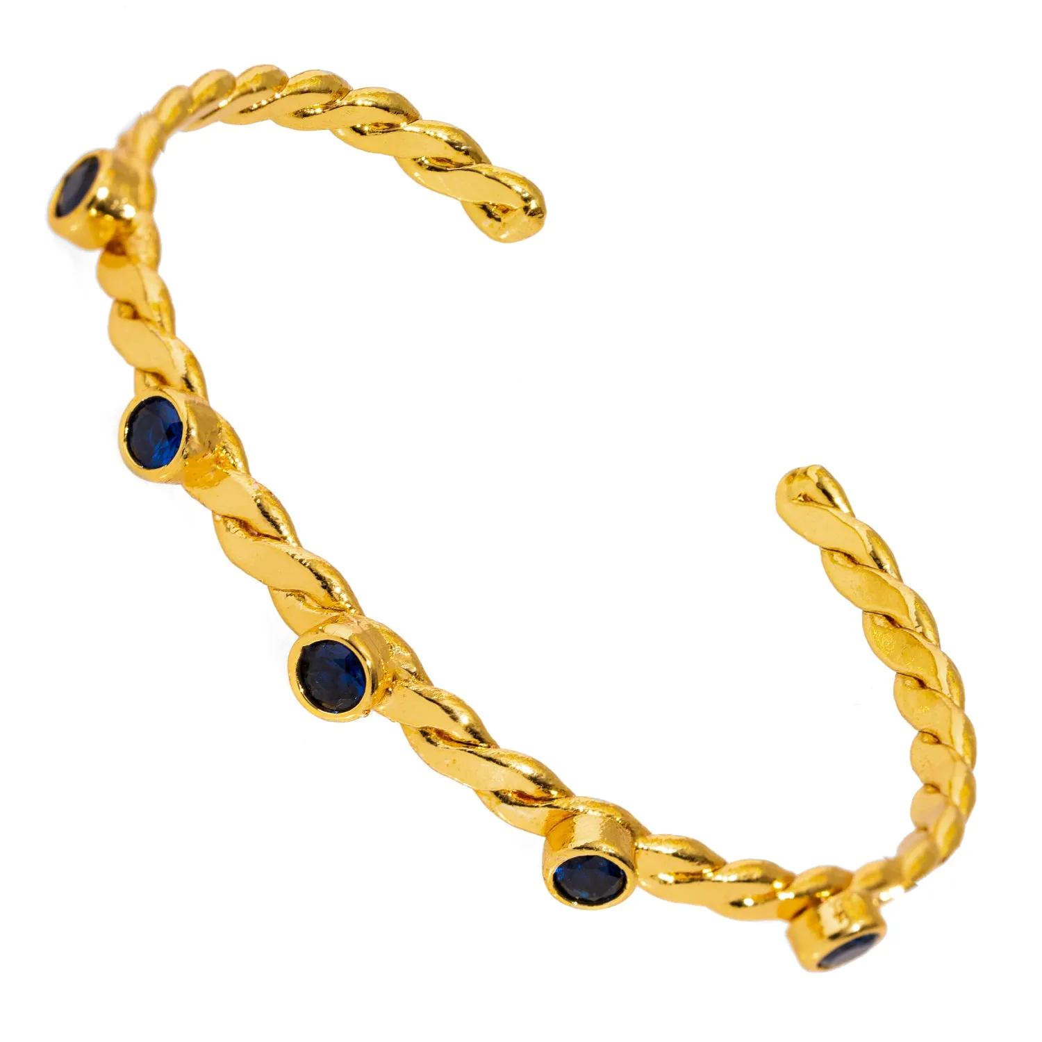 Twisted Sapphire & Gold Dainty Cuff Bracelet
