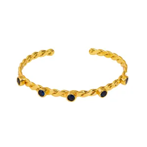 Twisted Sapphire & Gold Dainty Cuff Bracelet