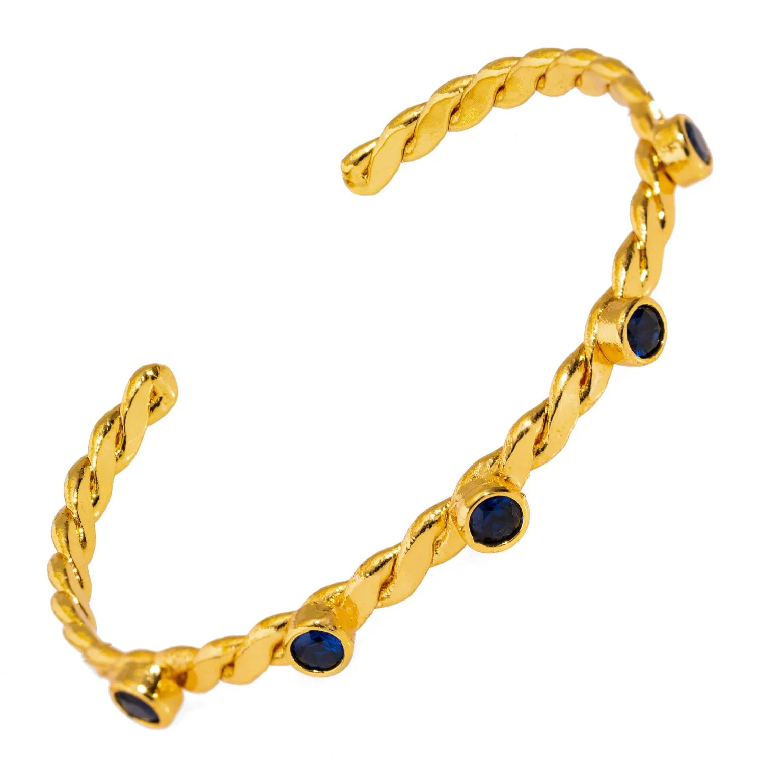 Twisted Sapphire & Gold Dainty Cuff Bracelet