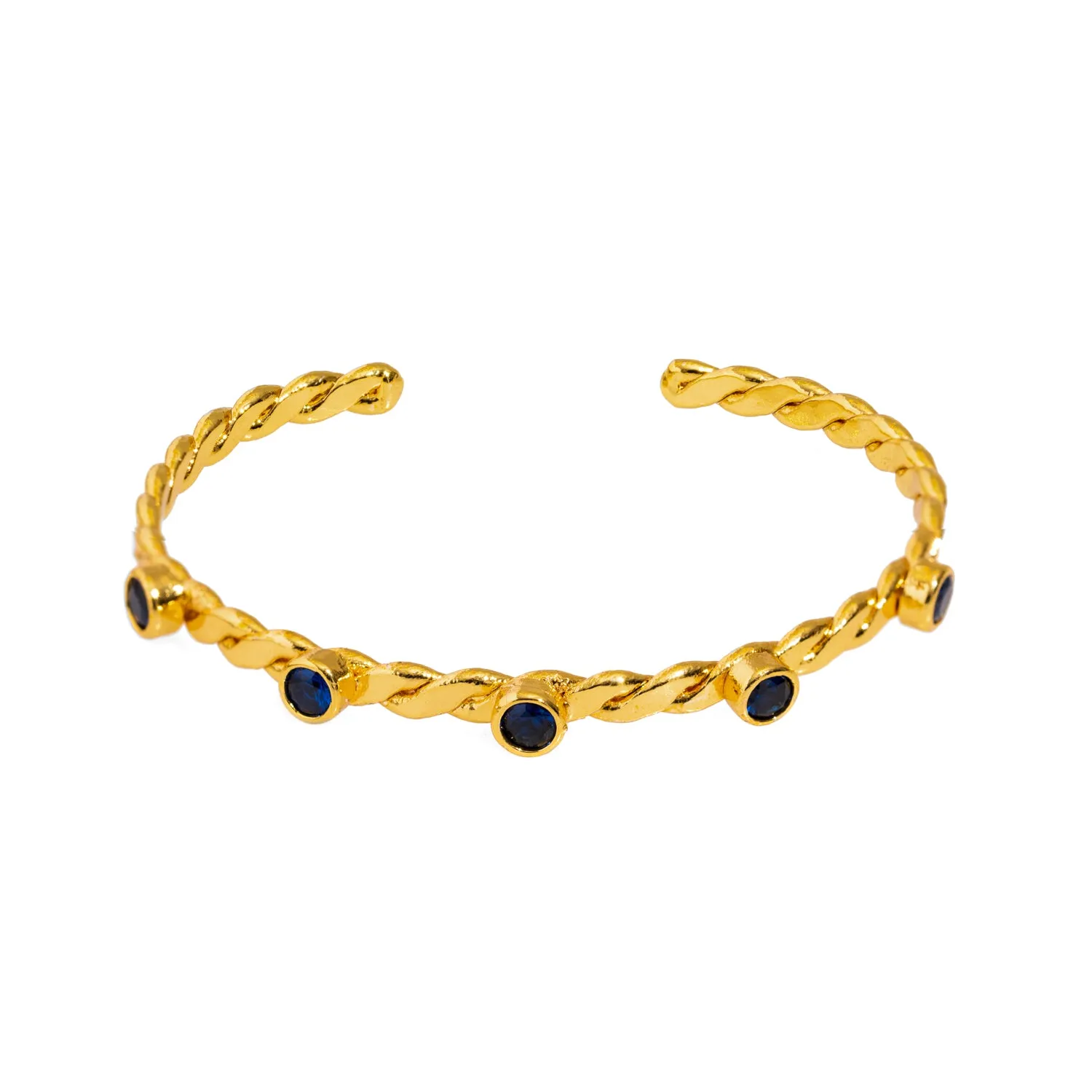 Twisted Sapphire & Gold Dainty Cuff Bracelet