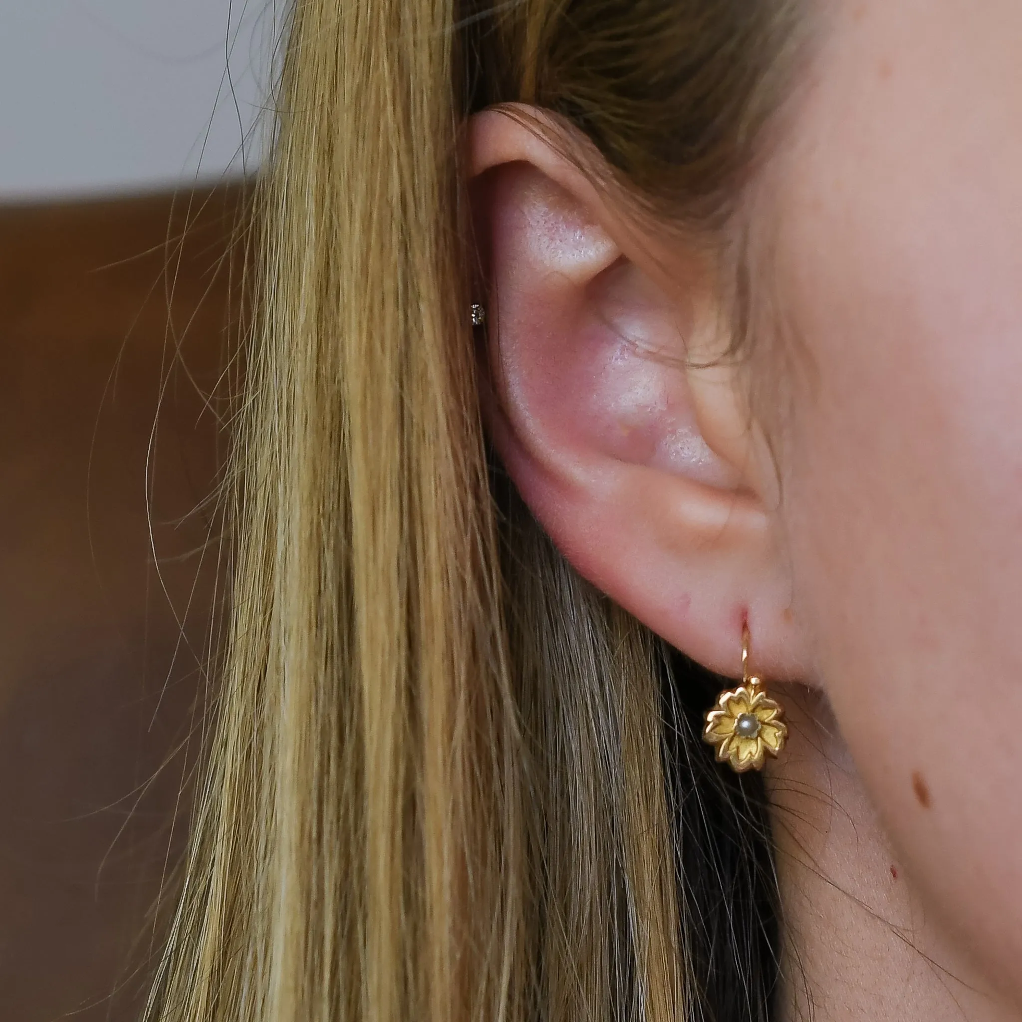 Victorian French Gold Leaf & Pearl Earrings