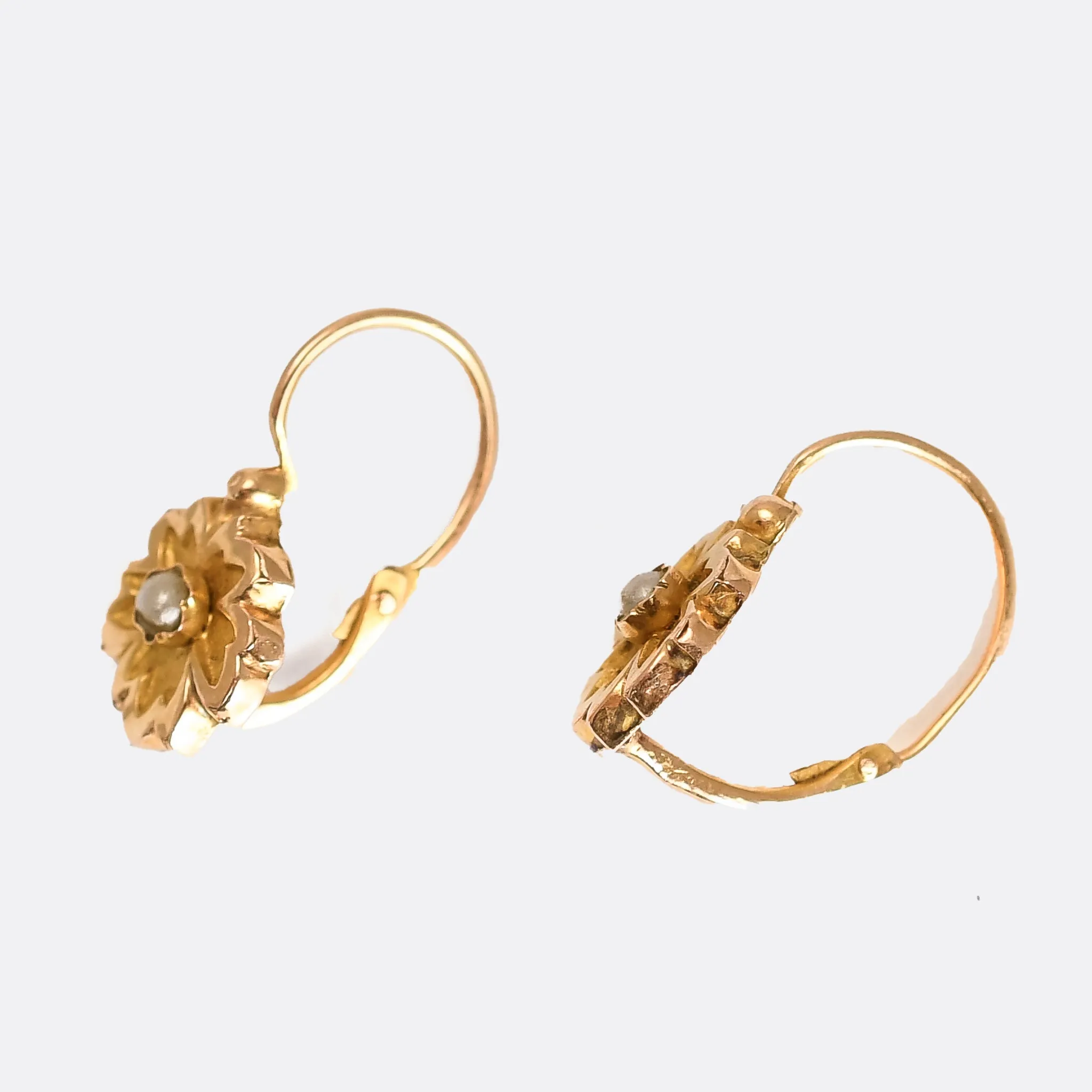 Victorian French Gold Leaf & Pearl Earrings