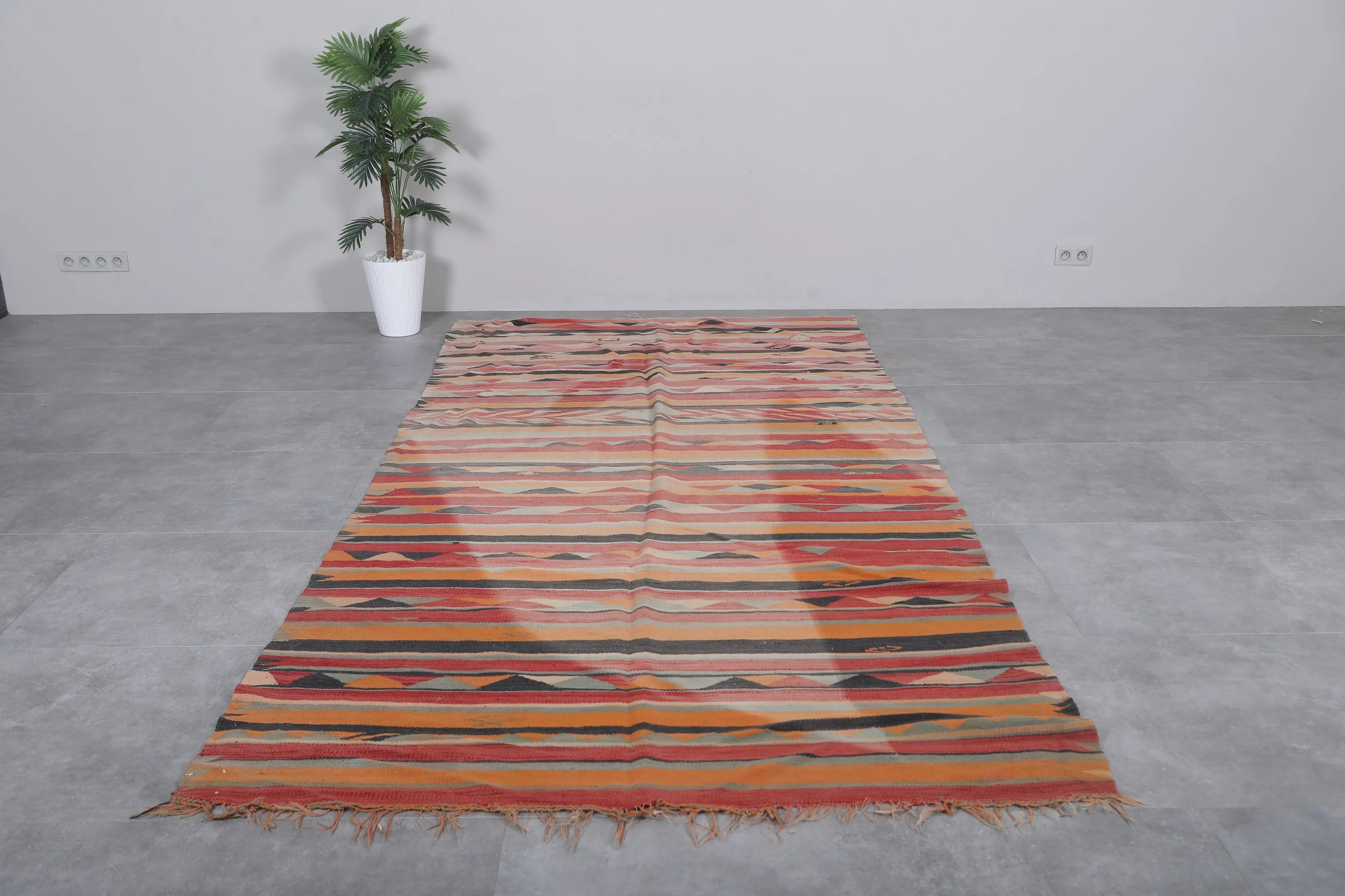 Vintage Berber Kilim Rug - Handwoven 5.5 FT X 10.9 FT | Moroccan Artisan Treasure
